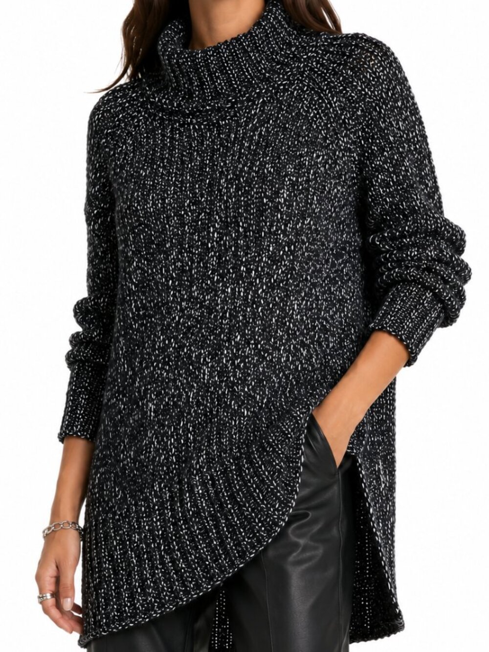 Dex Cowl Neck Tunic Sweater Black White Small